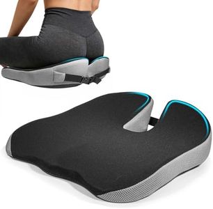 Wedge Seat Cushion for Car Truck Driver Office Chair, Memory Foam Seat Pillow with Non-Slip Bottom & Adjustable Strap for Sciatica Tailbone Pain Relief