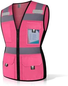 Uno Mejor Womens Safety Vest with 11 Pockets Hi Vis Mesh Reflective Safety Vest for Women, Lady Neon Construction Work Vest with Zipper, Snug-Fit & Durable, ANSI Compliant, (U-Pink, L), Pink, Large