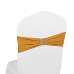 Elastic Stretch Spandex Chair Covers Sashes Bands With Buckle Bows For Wedding Home Party Suppliers Decorations (Gold, 100PCS)