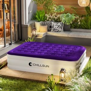 CHILLSUN Air Mattress with Built in Pump - Upgraded 16inch Queen Size Double-High Inflatable Mattress with Flocked Top - Easy Inflate, Waterproof, Portable Blow Up Bed for Home