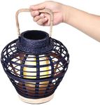 Hallops Rattan Lantern - 4.6"x3.7"x10" Narural Bamboo Lantern with Handle - Decorative Hanging Lantern or Table Lamp for Patio Backyard, Gatherings, Weddings or Christmas Outdoor Lanterns - Blue