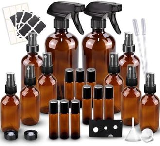 Glass Spray Bottles Kits, BonyTek Empty 12 10 ml Roller Bottles, 12 Amber Essential Oil Bottle(216oz,24oz,82oz) with Labels for Aromatherapy Cleaning Products