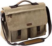 Messenger Bag for Men, VASCHY Vintage Water Resistant Waxed Canvas Satchel 15.6 inch Laptop Briefcase Shoulder Bag with Padded Shoulder Strap Camel