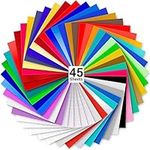 Ohuhu Permanent Vinyl 45 Pack, 12" x 12" Self Adhesive Vinyl, 40 Vinyl Sheets + 5 Transfer Tape Sheets, 40 Colours Vinyl for Cricut for DIY Home & Party Decoration, Car Decal