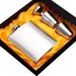 AUGEN Hip Flask Stainless Steel Leak Proof Silver 7oz (210ml) Liquor Pocket Flasks or Alcoholic Beverage Holder Set with Two Shot Glasses and Funnel Gift Set