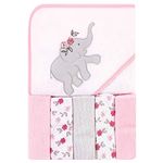 Hudson Baby Unisex Baby Hooded Towel and Five Washcloths, Floral Elephant, One Size