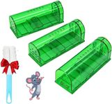 UFLIX 3pcs Humane Mouse Traps, Reusable Mouse Trap for Indoors and Outdoors With Cage Brush, Rodent Trap High Sensitive No Kill (Green)