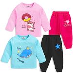 Kuchipoo Baby Girl Regular Fit Cotton T-Shirts and Pyjamas Set (KUC-PSUT-101, 4-5 Years, Multi-Colored)