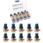 QitinDasen 10Pcs Premium Linear Rotary Taper Potentiometer, Adjustable 3 Terminal Rotary Potentiometer, with Knob Cap and Washer (5 Value: B10K, B50K, B100K, B500K, B1M Ohm)