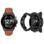 Compatible for Fossil Gen 6 44mm Screen Protector with Case, (2+1Pack) Tempered Glass Film Full Coverage+Silicone Protective Case Compatible for Fossil Gen6 44mm Smartwatch (Black case+2 x Glass film)