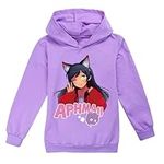 Dmakifuz Kids Girl Anime Print Hoodie Cute Pullover Sweatshirt Sports Tops YouTube Funny Game Shirt Fans Gift (CA/US, Age, 9 Years, 10 Years, Purple)