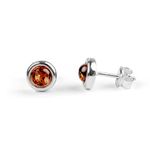 Baltic Amber and Sterling Silver Simple Minimal Round Stud Earrings