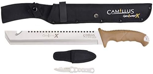 Camillus Carnivore X Machete, Includes Tool Knife and Nylon Sheaths, 28.8 cm Titanium Bonded 3Cr13 Steel Blade, ABS Handle, Brown, 45 cm