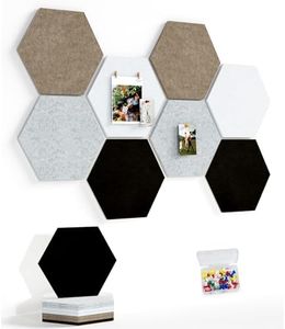 Uoisaiko 12" Large Bulletin Board with 30 Push Pins, Pack of 8 Hexagon Felt Pin Board Notice Boards for Home Office Kitchen, Felt Wall Tiles for Photos Memos
