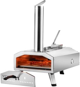 VEVOR Portable Outdoor Oven, 12-inch Pizza Oven, Pellet & Chips & Charcoal Tri-Fuel, Stainless Steel Pizza Grill, Includes Pizza Stone, Waterproof Cover, Shovel, Ideal for Camping & Backyard, Silver