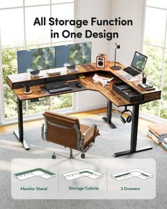 FEZIBO L-Shaped Standing Desk 160x120cm – Adjustable Corner Workstation