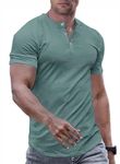 JMIERR Men's Casual Short Sleeve Business T-Shirt Muscle Slim Fit Button Henley Shirts Hawaiian Activewear T-Shirts Summer Crewneck Longline Fitted Running Beach Tees for Men,CA 40(M),C Green