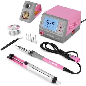 WORKPRO Soldering Station, 60W Soldering Iron Kit Digital Display, 5 Extra Iron Tips, Precision Temperature Control Solder Station for Electronic Repair, DIY Enthusiasts, Jewelry Makers(Pink)