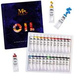 MozArt Supplies Oil Paint Set – 24 Oil Based Paints for Artists, Hobby Painters – Rich Pigment and Non Toxic Oil Painting Set for Artists - Ideal for Canvas, Wall Art, Landscape & Portrait Paintings