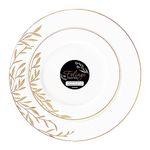 PLASTICPRO 32 Pack Elegant Disposable Plastic Plates Combo Set Includes 16 Dinner Plates and 16 Salad Plates Heavy Duty Fancy Party Plates White & Gold Flower Design