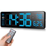 AnExer Digital Wall Clock with Remote Control, 13 Inch LED Display Count Up & Down Timer, Adjustable Brightness Alarm Clock with Day/Date/Temp for Gym, Home, Office