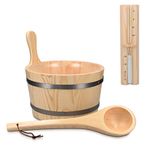 Navaris Wood Sauna Kit - Essential Spa Accessory with 5L Wooden Sauna Bucket, Plastic Liner, Ladle, Sand Timer - Set of 3 Accessories for Steam Room