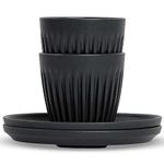 HUSKEE Espresso Cups Set of 2 - Reusable Small Coffee Cups with Unique Fins for Espresso & Macchiato - Insulated Espresso Cups with Saucers Made with Repurposed Coffee Husks - 3 oz., Charcoal