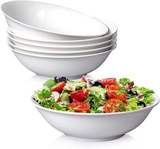 HUIRUMM Ceramic Soup Bowls Set of 6, 8 Inches Large Salad Bowl,Serving Bowls,Pasta Serving Bowls,Porcelain Salad Bowls for Kitchen, Big White Soup Bowls, Oven Dishwasher Safe