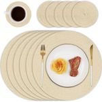 Homcomodar Round Placemats and Coasters Set of 6 Heat Resistant Round Table Place Mats Sets Washable Dining Table Mats for Kitchen Dinner(Beige)