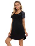 KOJOOIN Womens Maternity Nightdress Breastfeeding Nightwear Pyjamas Button Down Short Sleeve Nursing Nightgown Round Neck Breastfeeding Dress for Pregnant Women Black-UK L