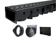 Drainage Trench - Channel Drain With Grate - Black Plastic - 39" Long