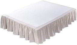 MEADOW PARK Washed French Linen Bed Skirt, Dust Ruffl, Full Size 54" W x 75" L, Drop 16", Super Soft, Ruffle Style, Natural Color