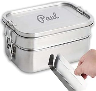 LOOXIS Scatola per il pranzo personalizzata in acciaio inox con incisione del nome o del testo - idea regalo per bambini, compleanno - con scomparti, inclusa separazione, bento box - L Doppio piano