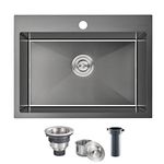 Kitchen Sink Drop in - TSIBOMU 20 x 16 Inch Kitchen Sink Topmount 18 Gauge Stainless Steel Single Bowl Overmount Bar Sink(Black)