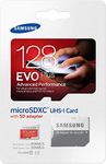 Samsung Memory 128 GB EVO Plus MicroSDXC UHS-I Grade 1 Class 10 Memory Card with SD Adapter - Black/Red/White