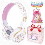 Kids Headphones, Cute Unicorn Childrens Headphones Wired with Microphone, Adjustable Toddler headphones Over-ear for Girls and Boys, Child Headphones for School/Plane/iPad/Kindle/Fire Tablet (white)