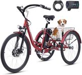 Viribus Electric Tricycle for Adults, Electric Trike 350W 7 Speed with 600wh Removable Battery & Suspension, 3 Wheel Electric Bike with Dual Chains, Motorized Adult Tricycle Seniors, 26 in Red