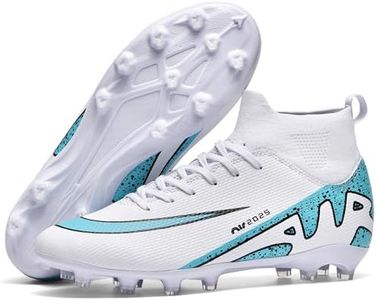 Men's Soccer Shoes Football Cleats High-Tops Lace-Up Non-Slip Spikes Indoor Outdoor Sports Athletic Baseball Lacrosse Sneaker White EU 40