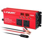 LVYUAN Power Inverter 12V to 240V AC Car Converter 1500W Peak 4 USB 2 AC Sockets Dual Car cigarette lighter socket With 2 LED