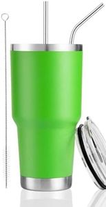 D·S 30 oz Green Tumbler Stainless Steel Double Wall Vacuum Insulated Mug with Straw and Lid, Cleaning Brush for Cold and Hot Beverages