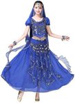 ORIDOOR Women Belly Dance Dress Indian Bollywood Halloween Costume Chiffon Skirts Shiny Belly Dance Suits 5-Piece Outfit, 004 Royal Blue, One Size