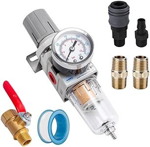 NANPU 1/4" NPT Compressed Air Filter Regulator Combo Piggyback, 5 Micron Brass Element, Poly Bowl, Semi-Auto Drain, Metal Bracket, 0-150 psi Gauge, Ball Valve