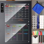 Acrylic Magnetic Calendar for Refrigerator, 2 Pack 30x40cm/12"x16" Clear Fridge Calendar, Dry Erase Planning Boards, Monthly Planner and Weekly Planner
