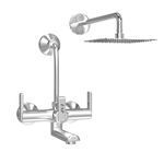 Zap Ultra Cube Series High Grade 100% Brass 2 in 1 Wall Mixer With Overhead Shower Set and 125 mm Long Bend Pipe Hot/Cold Knobs With Chrome Finish and Faucet Cleaner