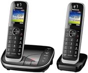 Panasonic KX-TGJ422EB Landline Phone Cordless, House phones, Automated Call Blocker, Answer machine, Colour Display, Twin Handset - Black