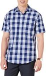 Amazon Essentials Men's Regular-Fit Short-Sleeve Poplin Shirt, Blue Buffalo Check, Large