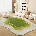 Modern Cute Green 4x6 Area Rugs for Bedroom Dorm Aesthetic Y2K Rugs, Thin Irregular Shaped Shag Rug Washable, Contemporary Abstract Minimalist Living Room Accent Rug Entryway Indoor Area Carpet