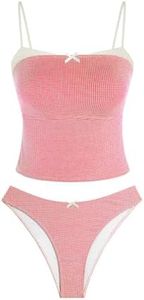 ZAFUL Cute Crop Tankini Swimsuits for Women Retro Y2K High Cut Red Gingham Two Piece Bathing Suit 2026 Beach Swimwear,M