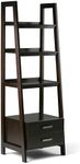 SIMPLIHOME Sawhorse SOLID WOOD 24 Inch Modern Industrial Ladder Shelf with Storage in Dark Chestnut Brown, For the Living Room, Study Room and Office