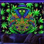 Xiaoput Blacklight Weed Tapestry for Bedroom, UV Reactive Black Light Cool Alien Posters for Adults, Marijuana Glow in the Dark Trippy Tapestry for Men Men Room Bedroom Gaming Decor 40X30IN